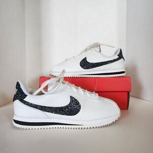 Nike White Sneakers with Glitter Swoosh